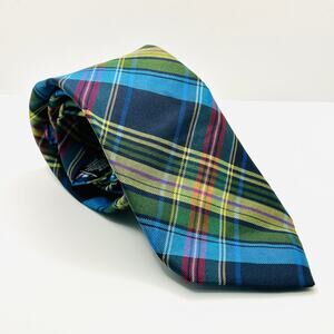 Ted Baker Woven Silk Blue Tartan Plaid Multicolor Modern Bold Menswear Necktie 